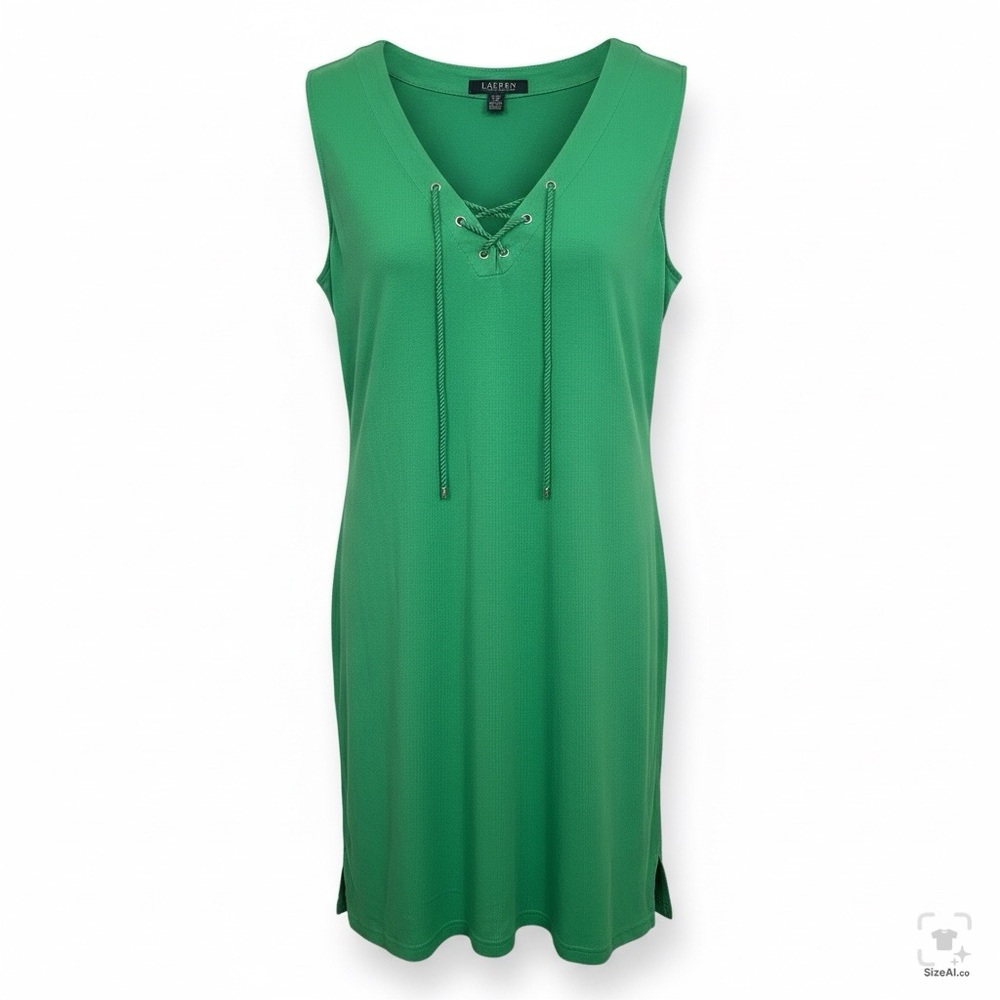 Lauren Ralph Lauren Green Knit Lace Up Sleeveless Shift Dress L/G